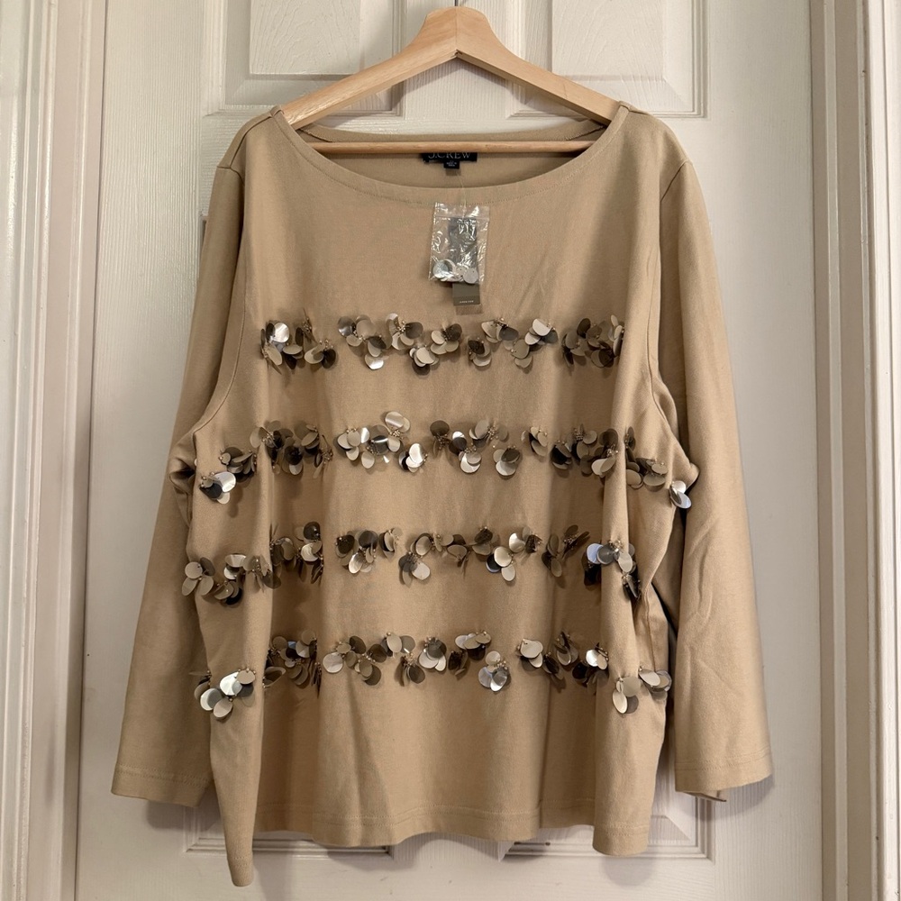J.Crew--Chic Tan Sequin Embellished Women's Top